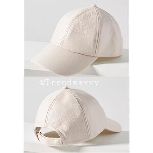 Anthropologie Wyeth Faux Leather Baseball Cap Ivory Adjustable Hat NWT